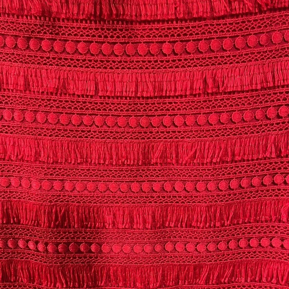 NWOT J. Crew Red Tiered Fringe Exposed Zipper Mini Skirt 0P - Picture 2 of 13